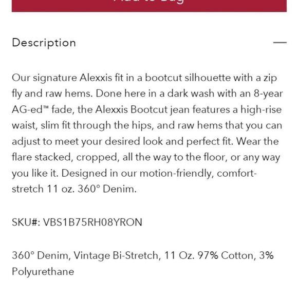 AG Contour 360 Alexxis Boot Cut Jean high rise raw hem dark blue new size 22 - Picture 12 of 14